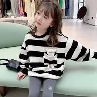 女童男童卫衣薄绒春秋款衫条纹长袖儿童上衣韩版K267