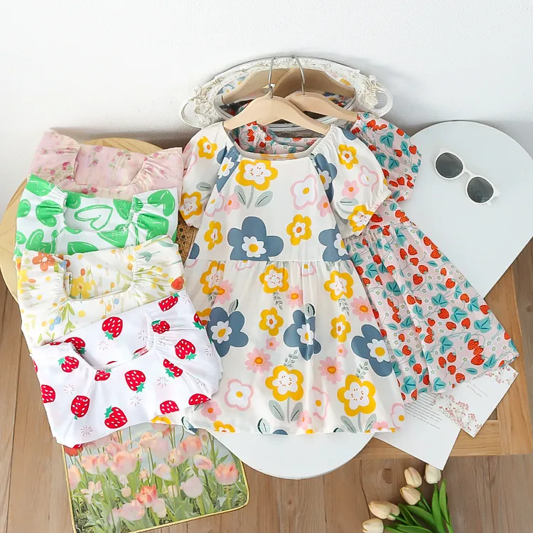 女童洋气碎花裙小女孩泡泡袖蛋糕裙夏季儿童连衣裙薄款可爱小裙子