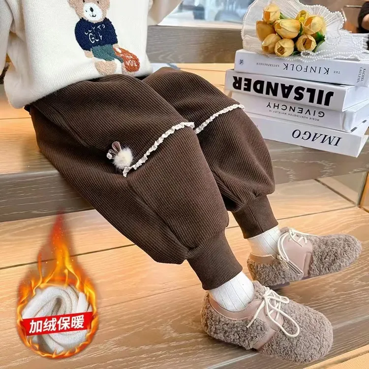 女童加绒裤子冬季2025新款儿童加厚保暖长裤女孩洋气一体绒外穿裤
