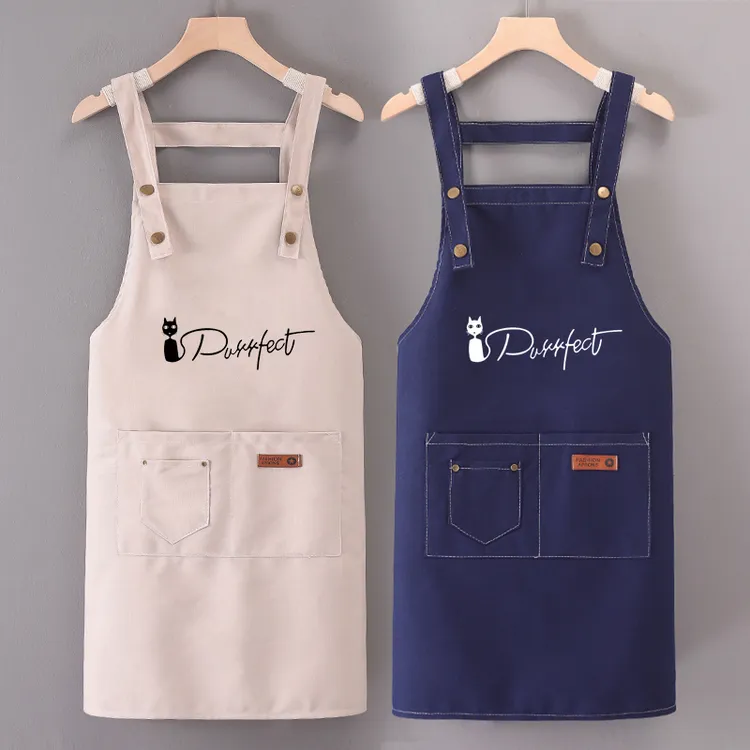 帆布背带围裙家用厨房女时尚美甲美发烘焙画画工作男定制logo印字