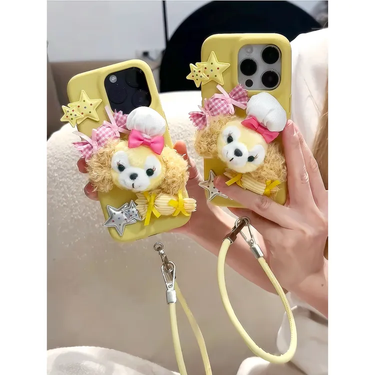 欧克里里星星饼饼毛绒公仔适用苹果16/15挂绳手机壳皮纹13华为p70