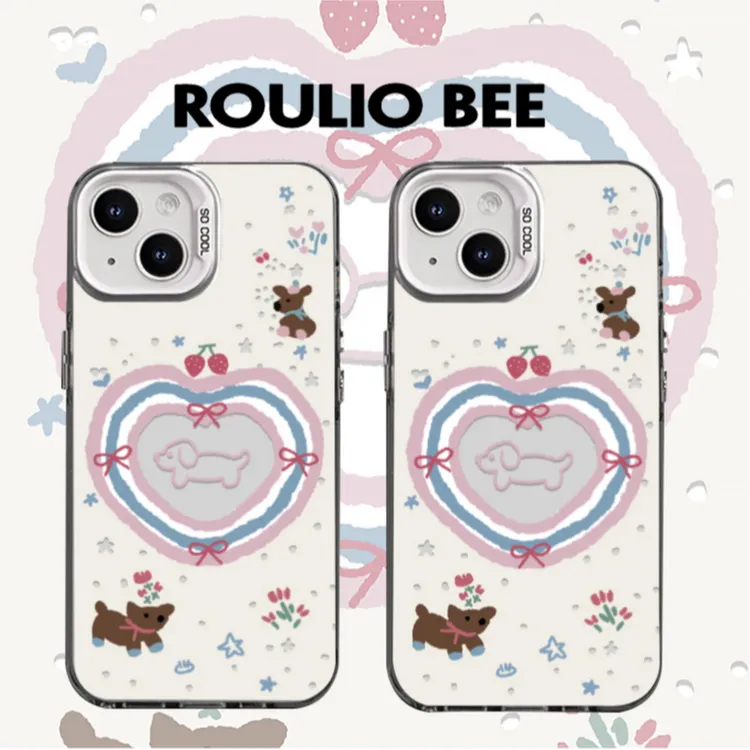 欧克里里爱心圈花花狗iphone15支架元气壳手机壳vivo华为oppo小米