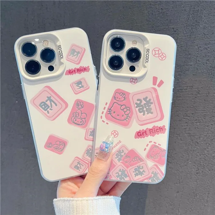 發凯蒂麻将iphone15/14/13防摔12/11卡通手机壳vivo华为oppo情侣