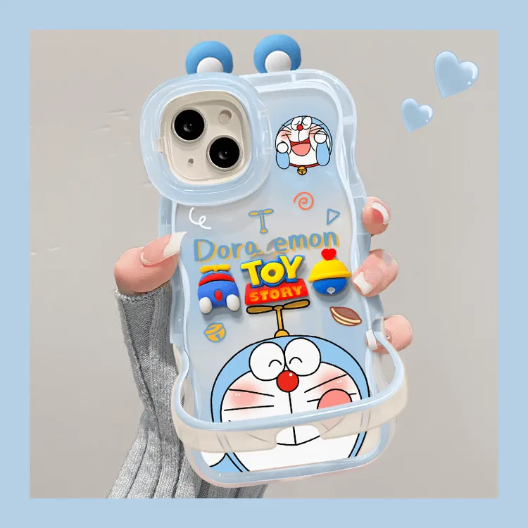 欧克里里开心叮当猫立体耳朵适用苹果16板凳双支架iPhone15/14/13