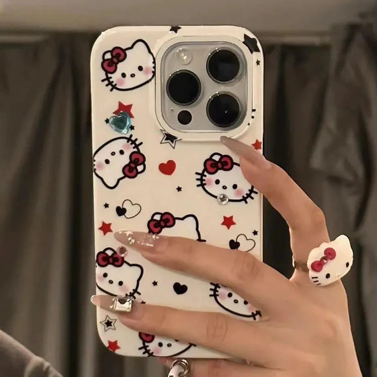 欧克里里红星星凯蒂猫大孔适用iPhone14/15/16苹果13/12果冻壳11