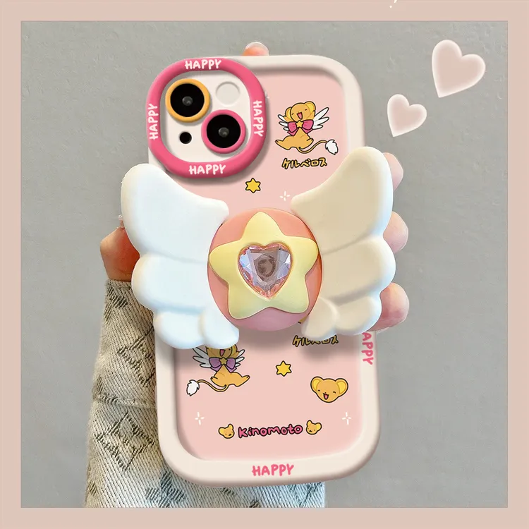 卡通小可魔法翅膀支架苹果15ProMax手机壳iPhone14/13泡芙壳11/12