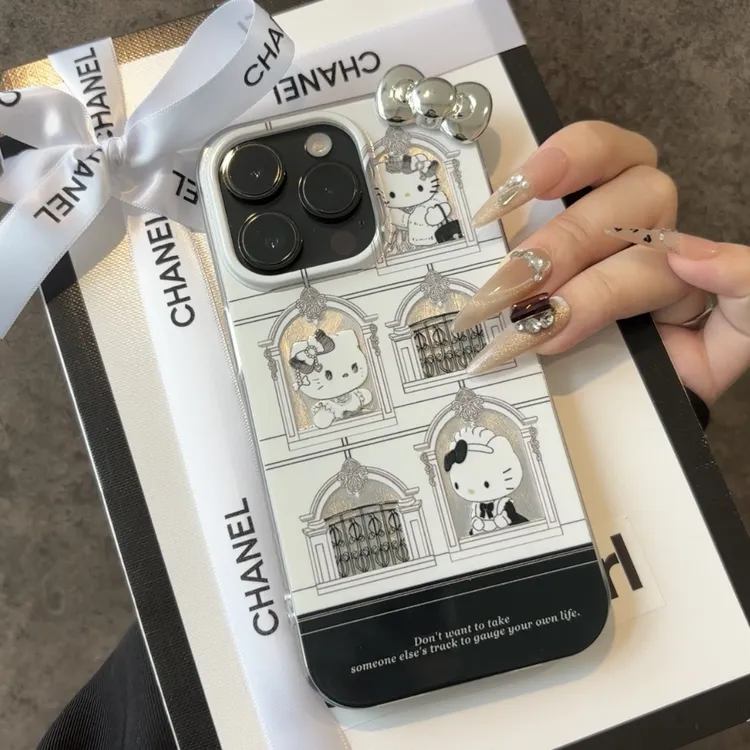 欧克里里可爱城堡KT猫蝴蝶结适用苹果15羽纱手机壳华为vivo小米套