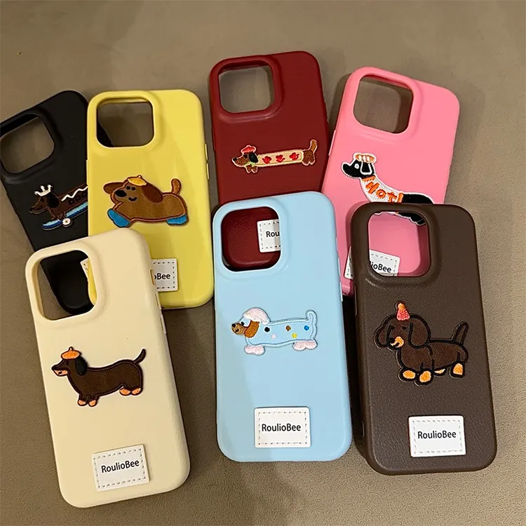 欧克里里立体刺绣腊肠狗适用iPhone16/15皮纹苹果华为p70小米oppo