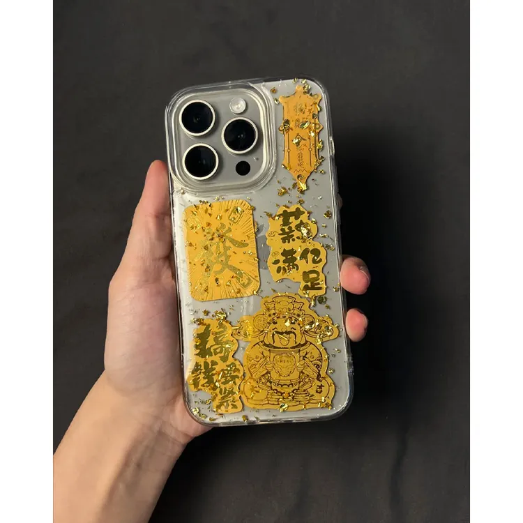 欧克里里金箔滴胶中国风财神爷适用苹果17/16/15手机壳14/13/12壳