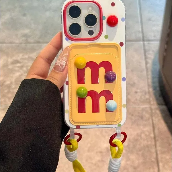 欧克里里M豆立体五色圆球卡包壳苹果14iPhone15可爱13/12手机壳11