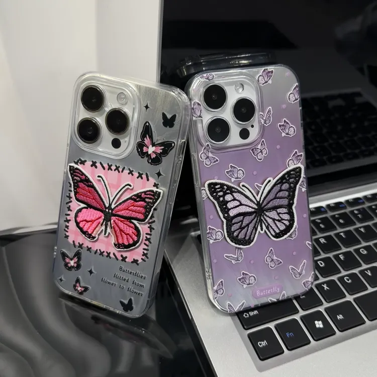 欧克里里蝴蝶刺绣贴适用iphone15羽纱壳手机壳vivo华为oppo小米套