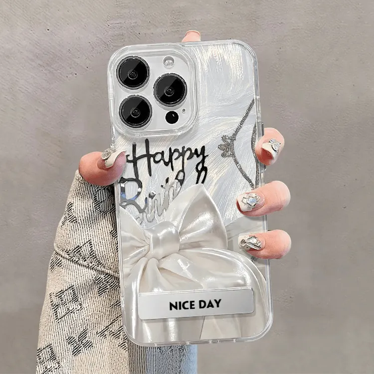 欧克里里丝绒蝴蝶结适用金属支架羽纱壳苹果14vivo华为oppo小米套