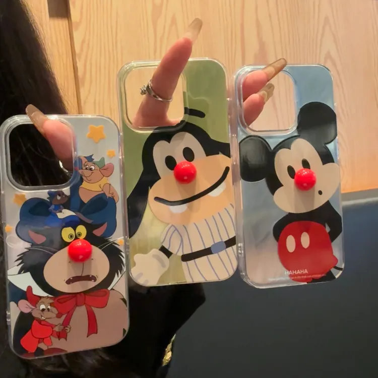 欧克里里卡通米奇猫咪红鼻子适用苹果15羽纱手机壳华为vivo小米套