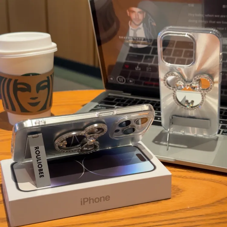 钻石米奇镜子适用苹果15羽纱极光13/12/11轻奢iPhone14Promax高级