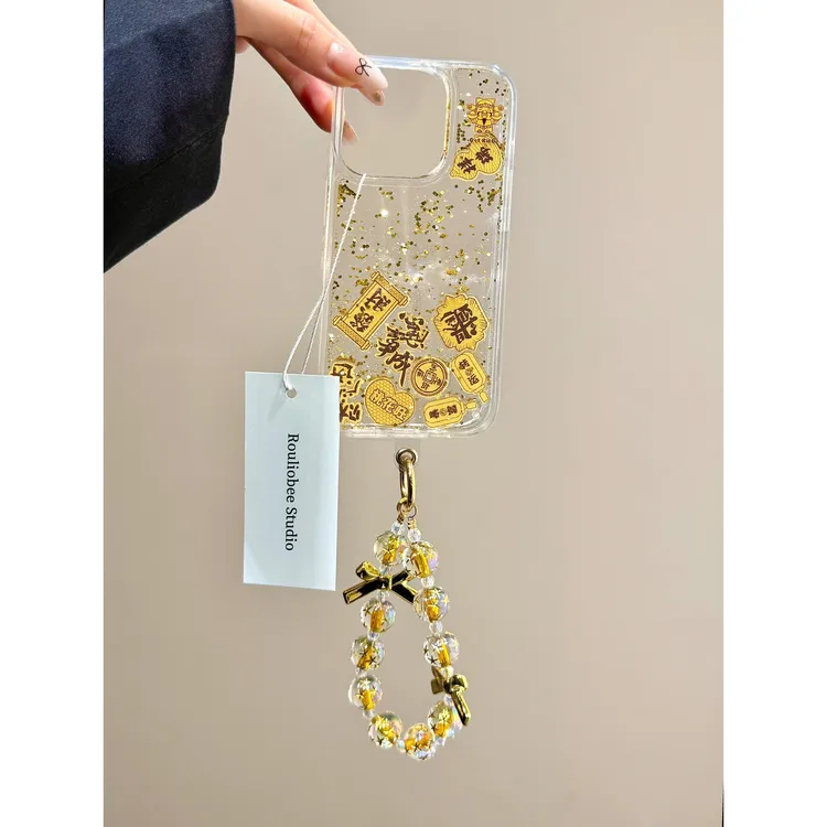 欧克里里财神流动金闪粉适用iPhone16/15流沙手机壳13/14软11/12