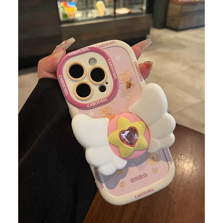 魔法小可苹果15ProMax手机壳iPhone14翅膀支架13可爱泡芙壳11/12