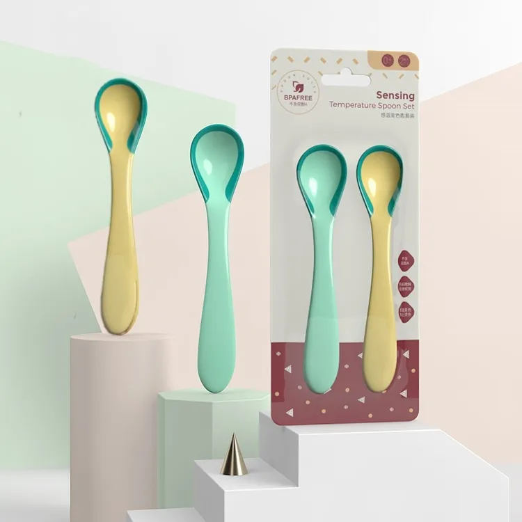 2个装 婴儿感温勺喂食餐具 宝宝感温辅食软头勺子新生儿变色勺子
