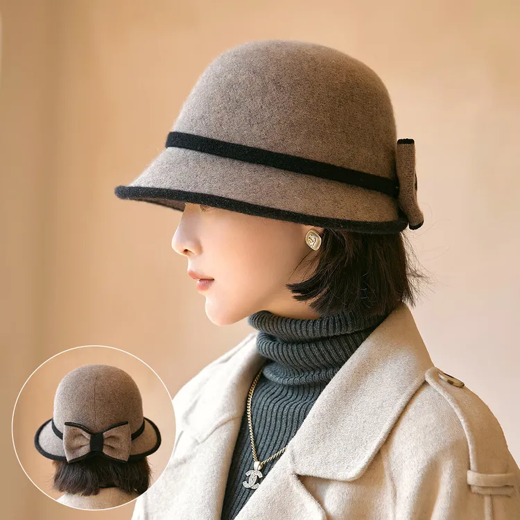 秋冬羊毛帽子女保暖盆帽显脸小时尚感百搭渔夫帽画家韩版洋气暖和