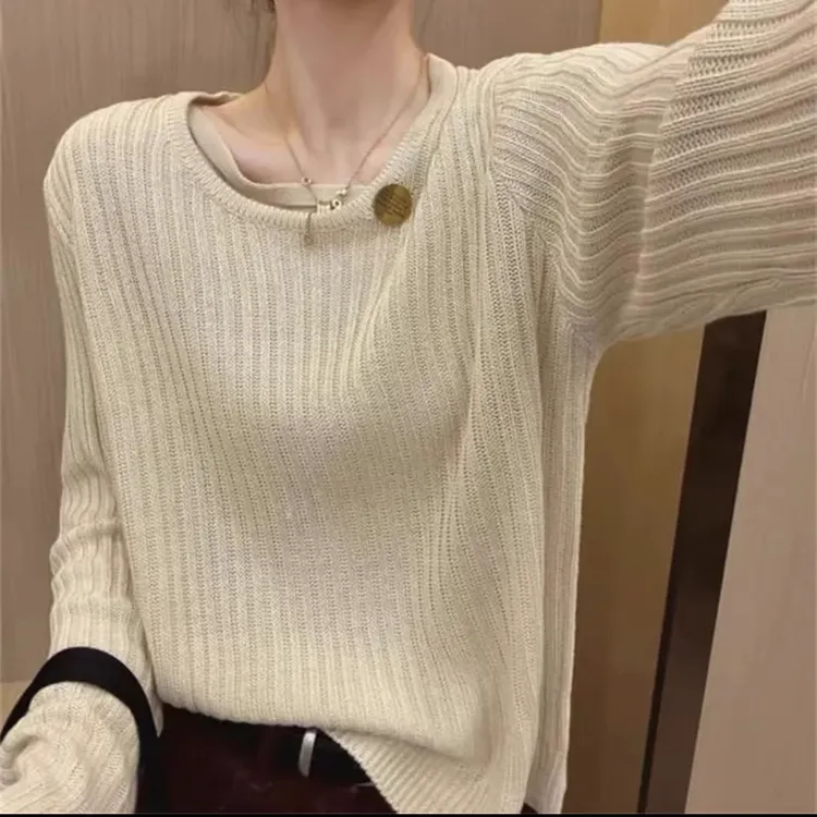 （1006）微胖MM韩版大码女装秋冬新款宽松圆领条纹柔软针织衫女G603