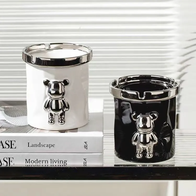 轻奢小黑熊漏斗烟灰缸家用客厅创意烟缸办公室酒店高端大气上档次