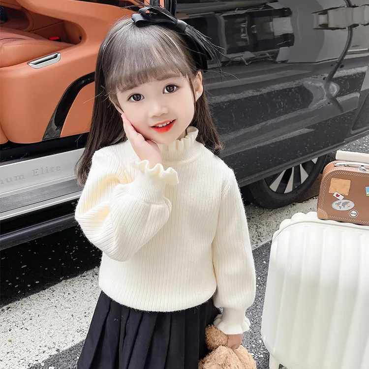 女童秋冬季半高领毛衣2025新款春秋装宝宝套头针织衫儿童装打底衫