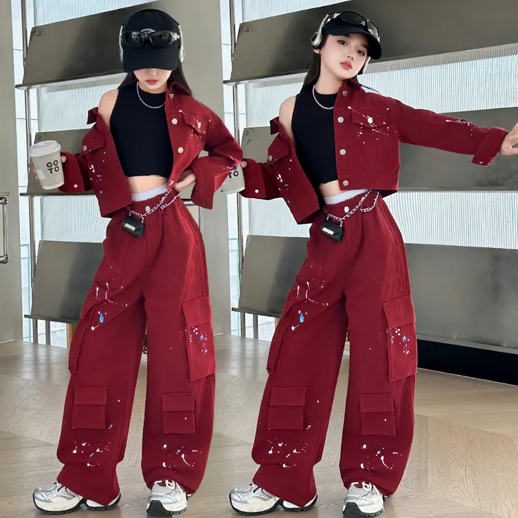 女童春秋装牛仔两件套2024新款儿童长袖外套中大童休闲工装裤套装