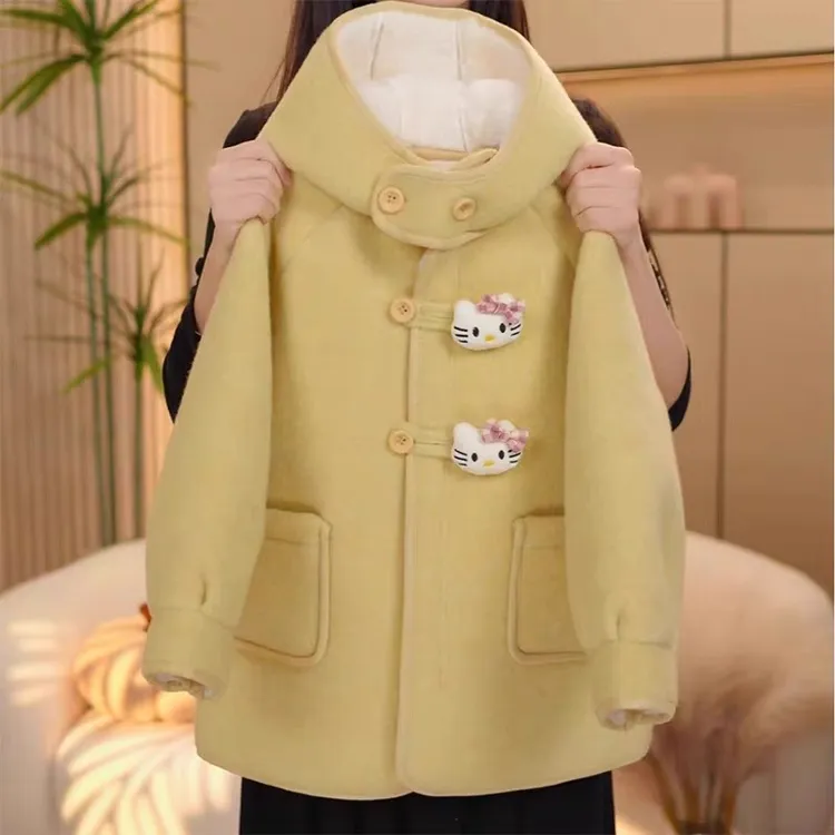 女大童冬季韩版女孩洋气加厚一体绒呢子大衣冬款毛呢呢大衣外套女