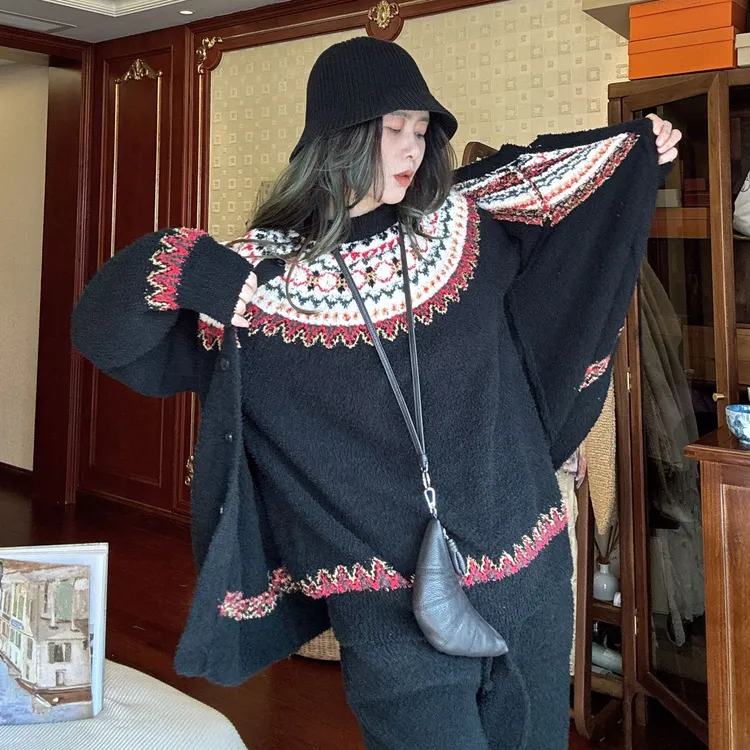 秋冬季睡衣女士半边绒珊瑚绒碎花复古保暖套装可外穿秋冬家居服