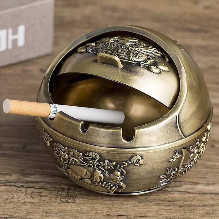 批发不锈钢球形金属烟灰缸带盖创意个性酒吧酒店商用防风烟灰缸