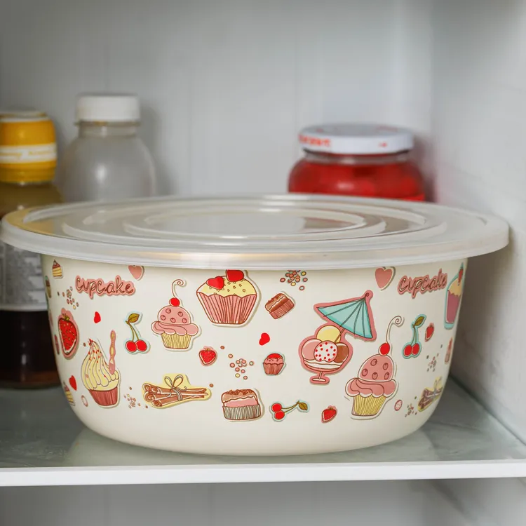 【颜值好货】珐琅搪瓷盆 32cm金边甜品蛋糕花(带盖)