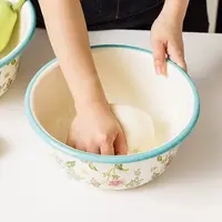 【设计师款】24CM-32CM蓝边 加厚 搪瓷和面盆 珐琅盆 可加热