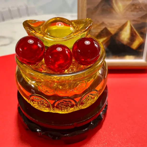 晶晶元宝桌面摆件金黄元宝家居开业婚庆装饰礼品客厅摆件玻璃饰品
