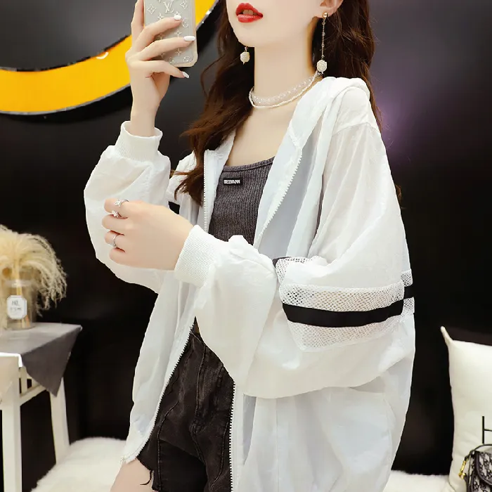 美式外套女款白色薄款防晒宽松撞色拼接上衣女小个子设计感韩版潮