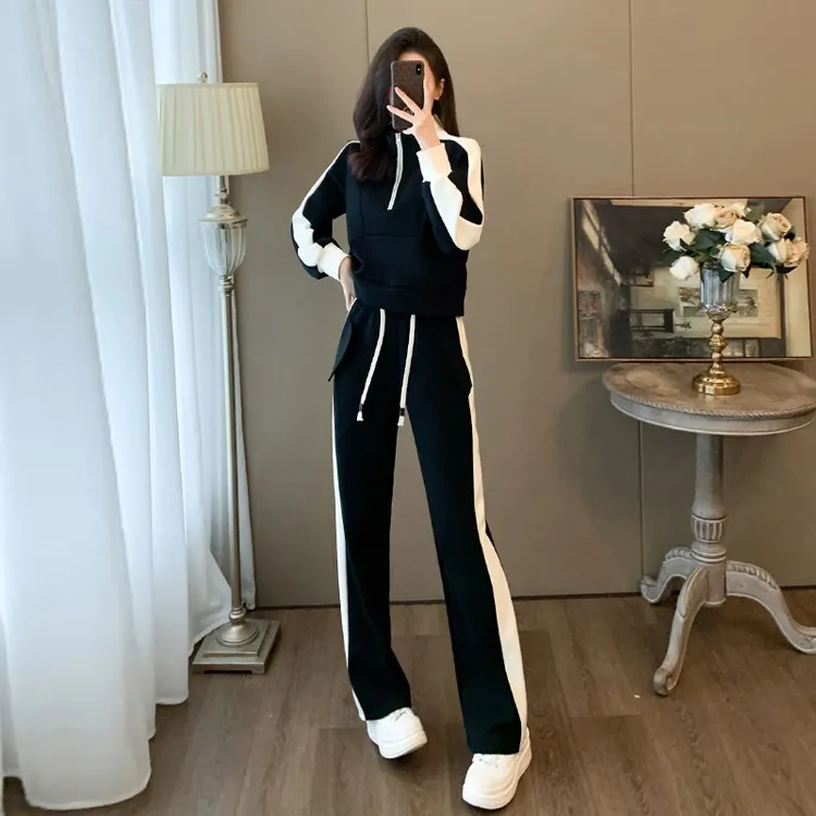 高级感炸街运动休闲套装女秋冬时尚洋气减龄显瘦卫衣阔腿裤两件套