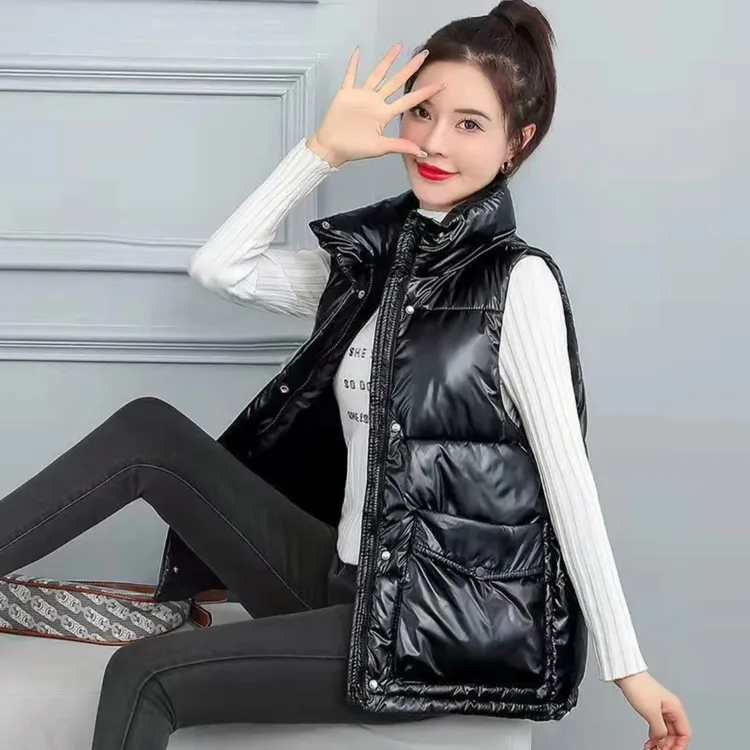 【AN】611秋冬新款时尚宽松大口袋亮面免洗棉马甲洋气外穿显瘦外套