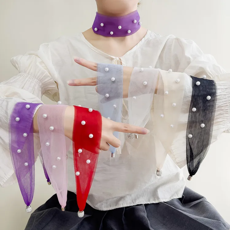 达人专属磁吸扣丝巾护颈丝巾遮颈纹钉珠透气围脖薄款夏天防紫外线