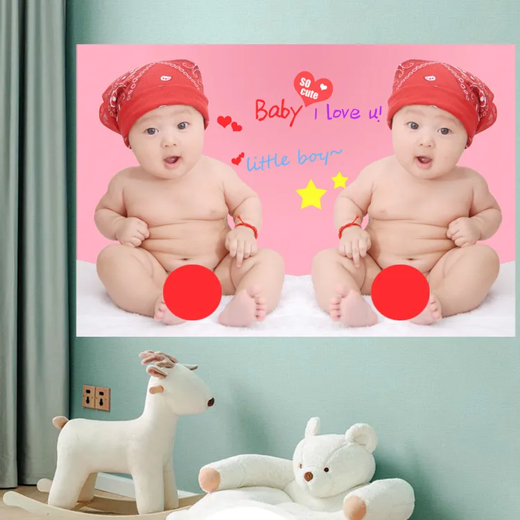 婴儿图片墙贴画海报婚房送子娃娃贴画床头孕妇胎教壁画像新款男孩