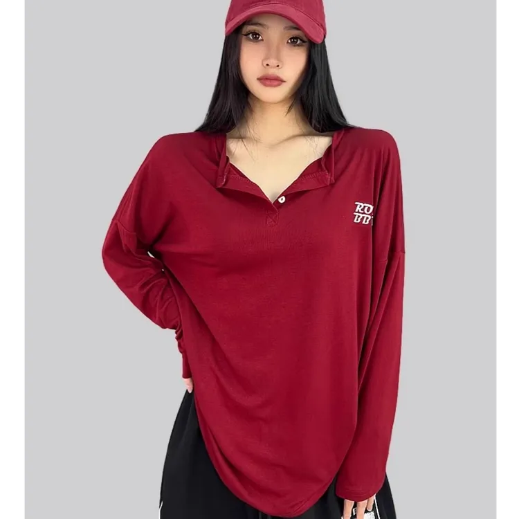 欧美式街舞潮牌爵士外搭t恤宽松长袖上衣女春秋街头显瘦慵懒跳舞