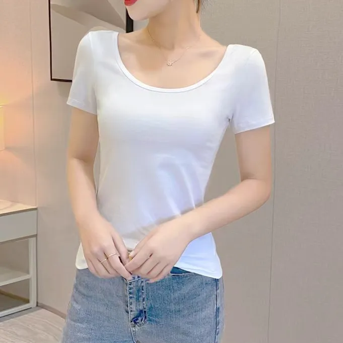 2024新款T恤显瘦夏季纯色短款圆领高考毕业季显瘦短款半袖修身