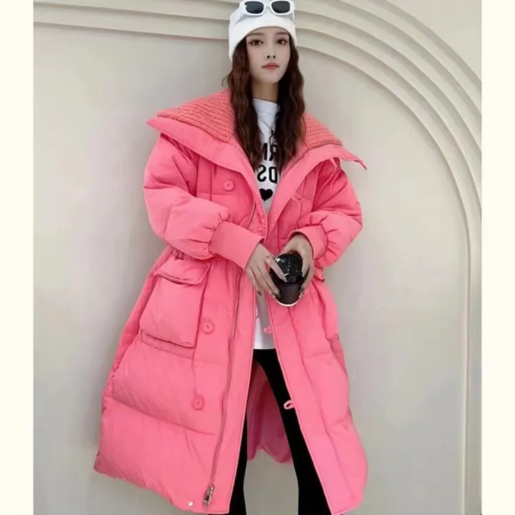 【现货】中长款加厚收腰翻领棉服外套冬季韩版潮保暖时尚棉衣