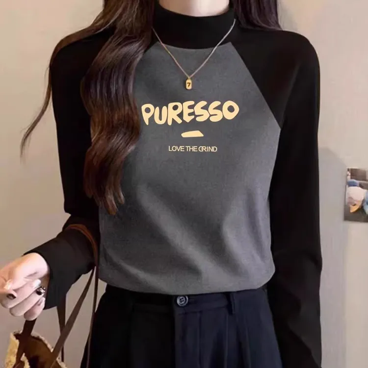 复古插肩长袖秋冬加厚磨毛打底衫女2025秋冬德绒保暖内搭显瘦上衣