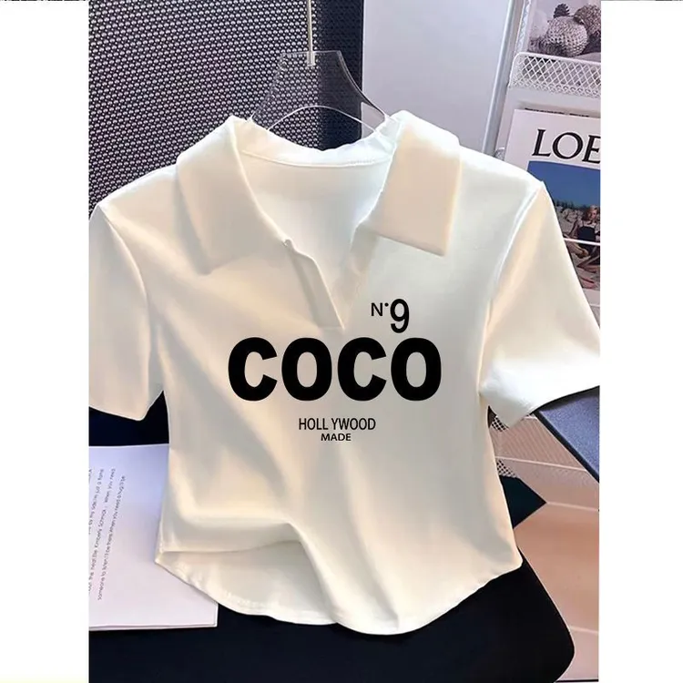 正肩polo衫短袖t恤女夏季2025新款小个子短款小众修身辣妹上衣ins