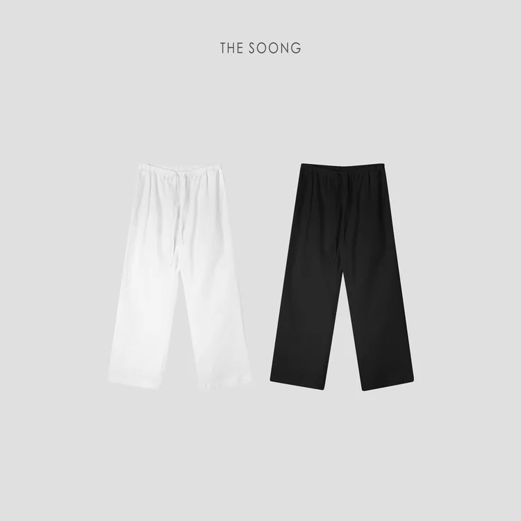 THESOONG|‘理性美学‘高密度织法提花暗格松紧中腰休闲裤HBKZ5153