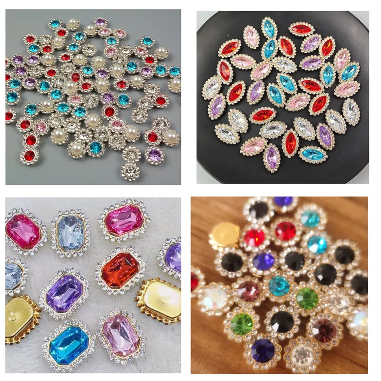 玖阁家《买1送1》10/12MM双层花太阳花钻花心蝴蝶结发饰手工手缝钻