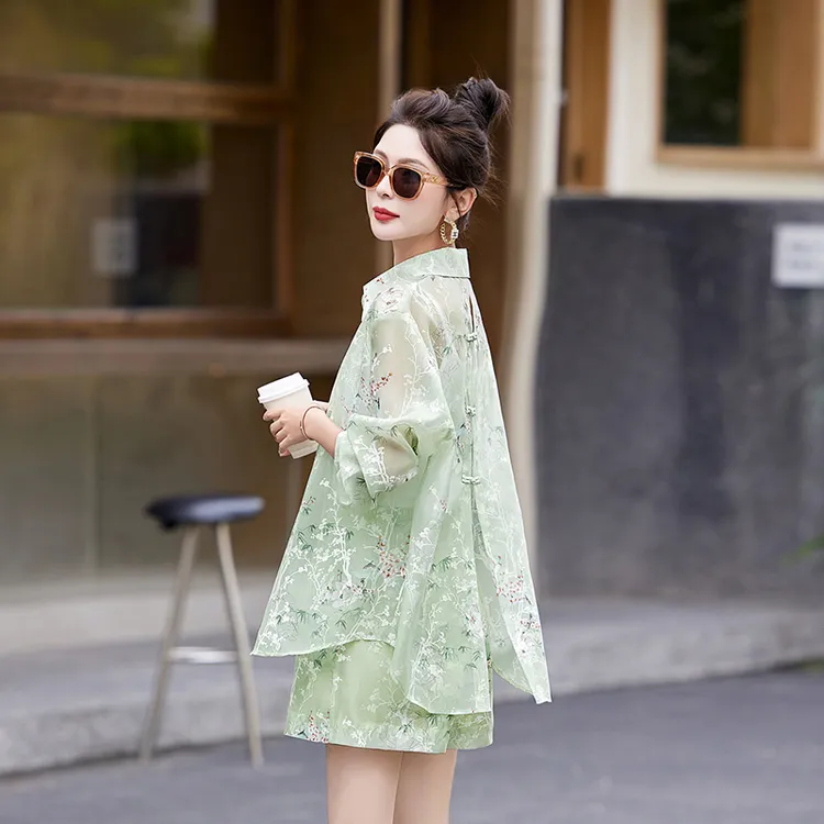 新中式短裤套装女国风夏新款小个子休闲温柔小清新显瘦防晒两件套