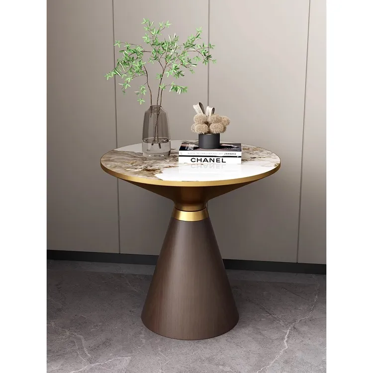 轻奢岩板圆茶几酒店房间现代简约新款家用角几客厅沙发边几小圆几