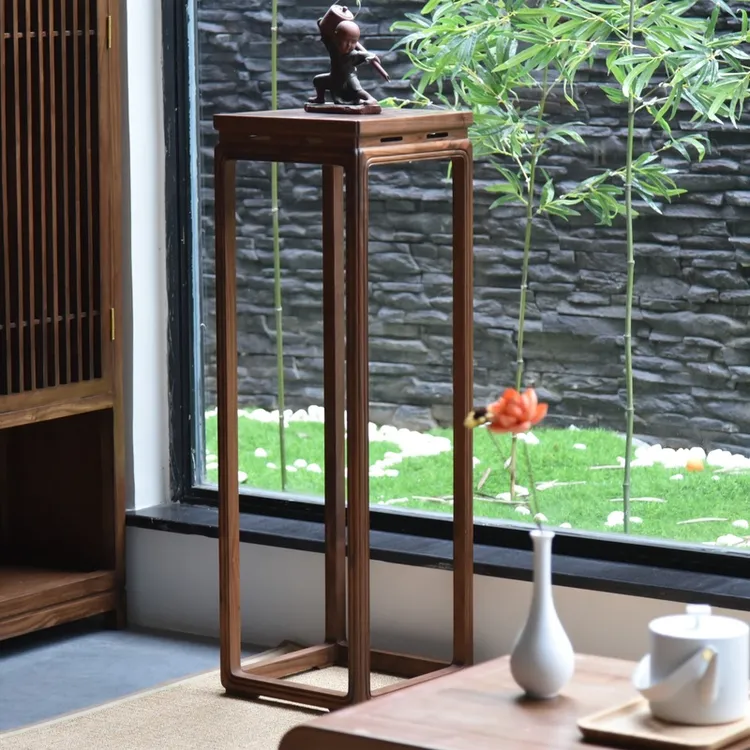 禅意新中式老榆木花架实木边几仿古明清式家具