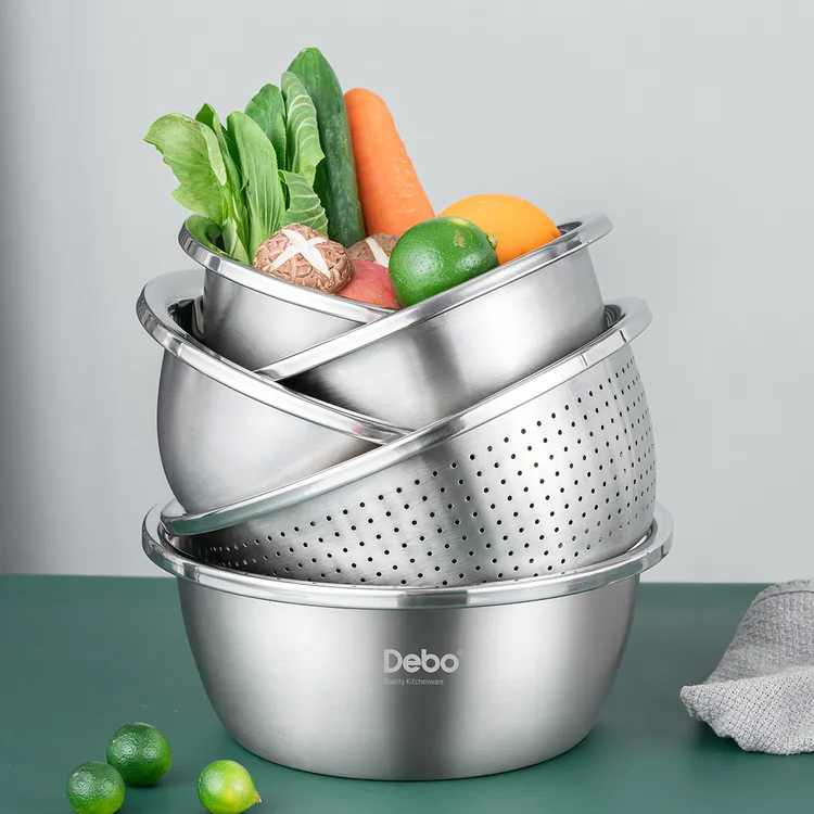 德铂食品级不锈钢盆厨房多用盆滤水盆料理盆五件套