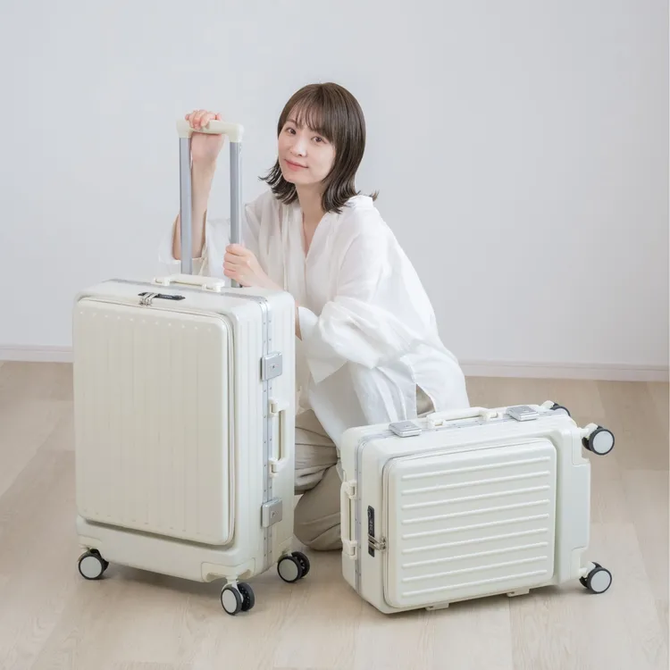 NEBU白色铝框旅行行李箱多功能登机行李箱加厚大容量高颜值拉杆箱