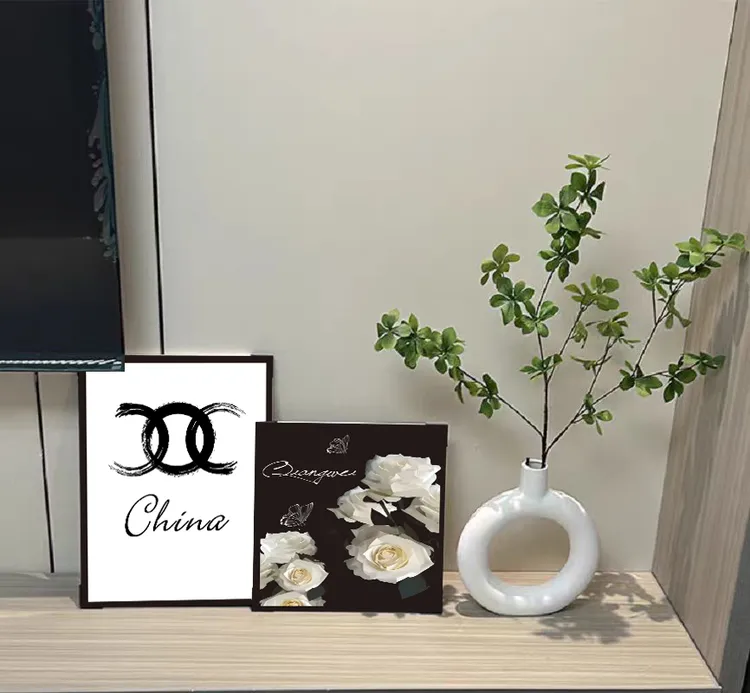 小香风山茶花客厅装饰画餐厅卧室挂画浪漫摆画简约壁画电视机下方